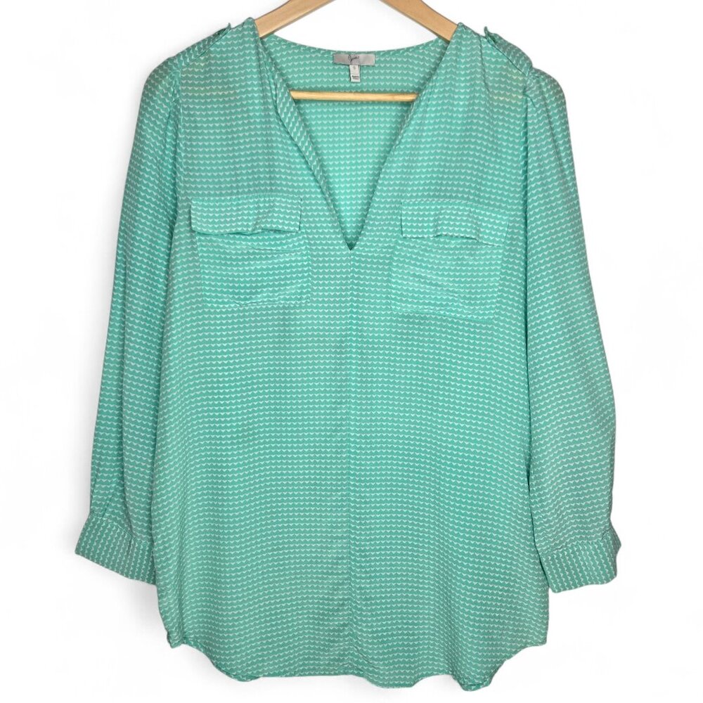 Joie Silk‎ Popover Top Women Plunge Neck Geo Print Lightweight S
